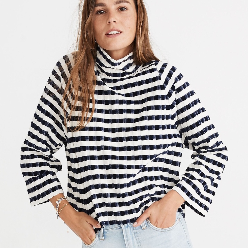 NWOT Madewell Velvet Striped Mock-Neck Top XXL